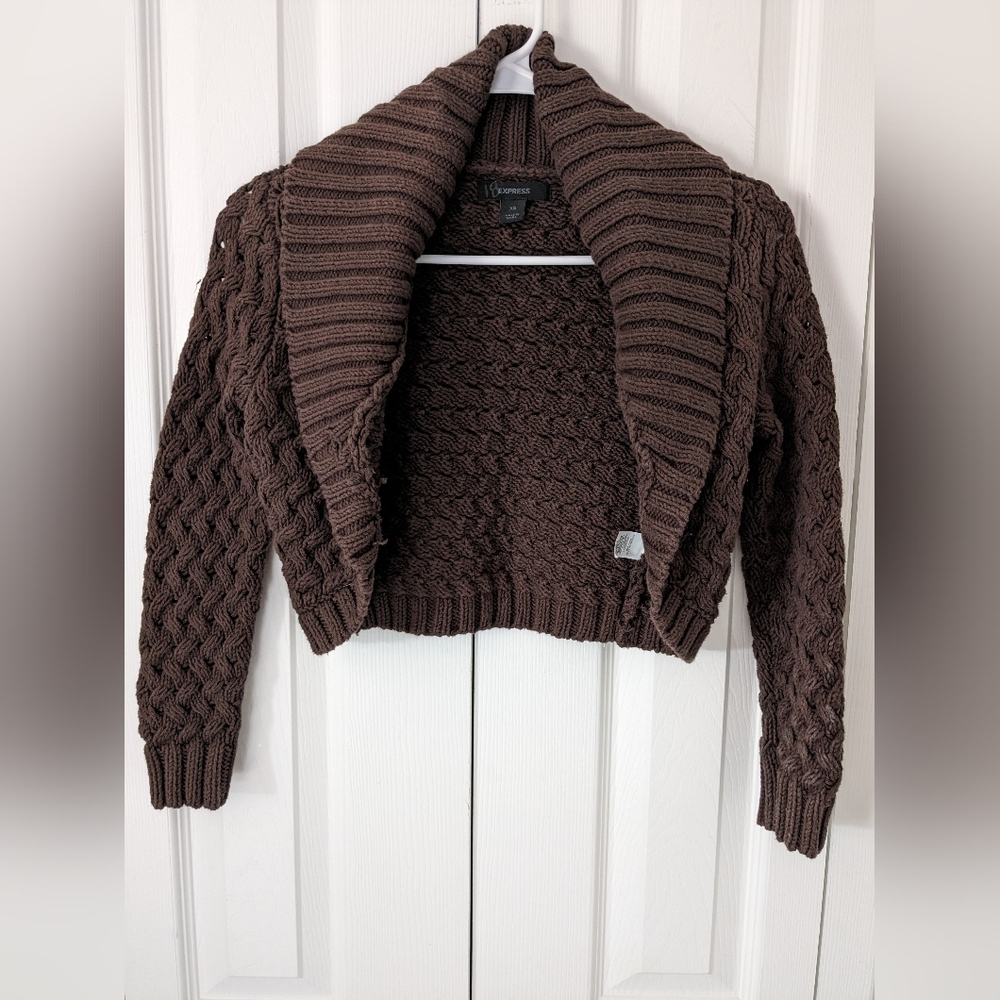 Express Knit Cropped Sweater Cardigan Coverup with cowl neck, XS